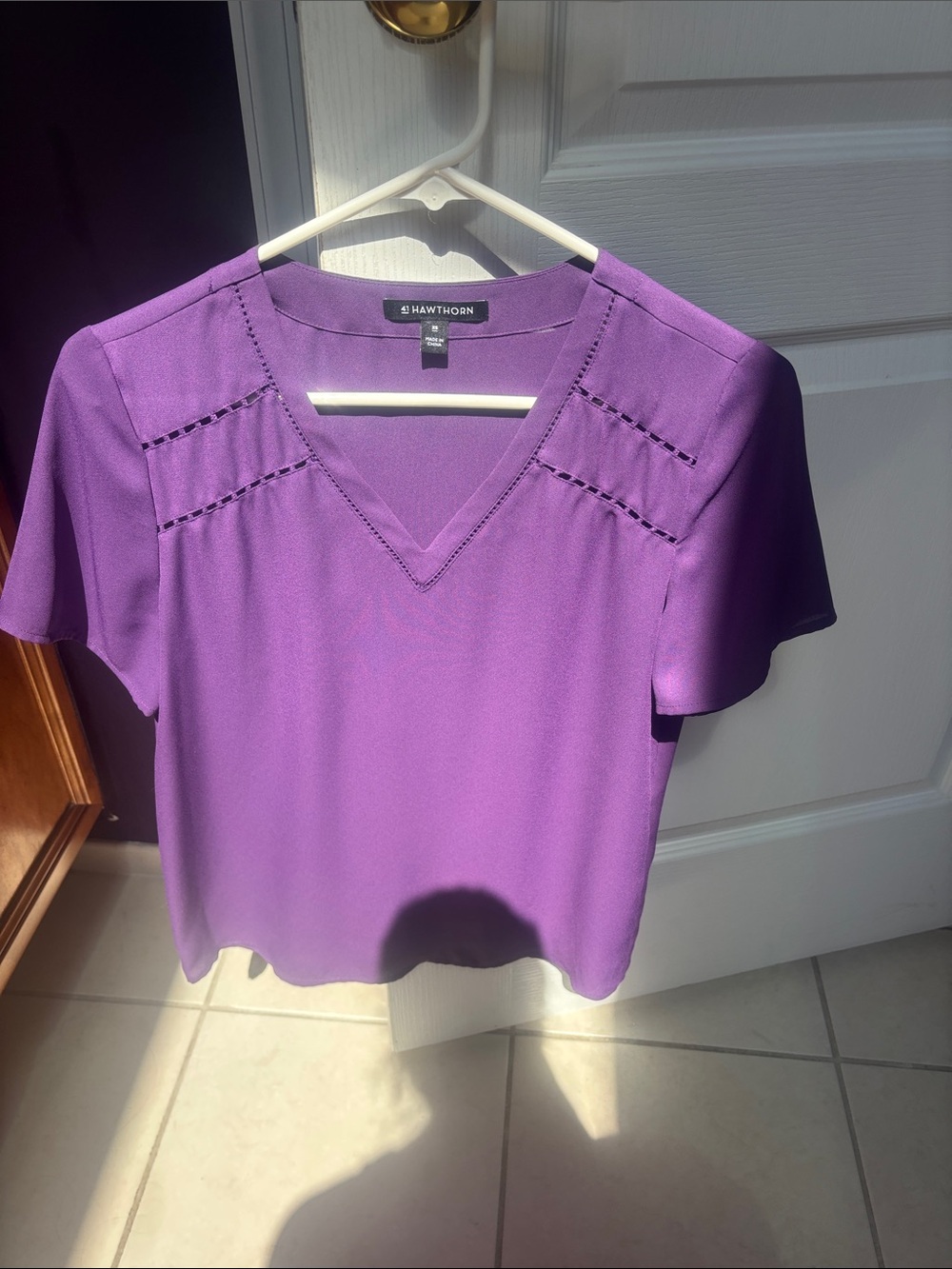 41 Hawthorn Purple V-Neck Short Sleeve Blouse